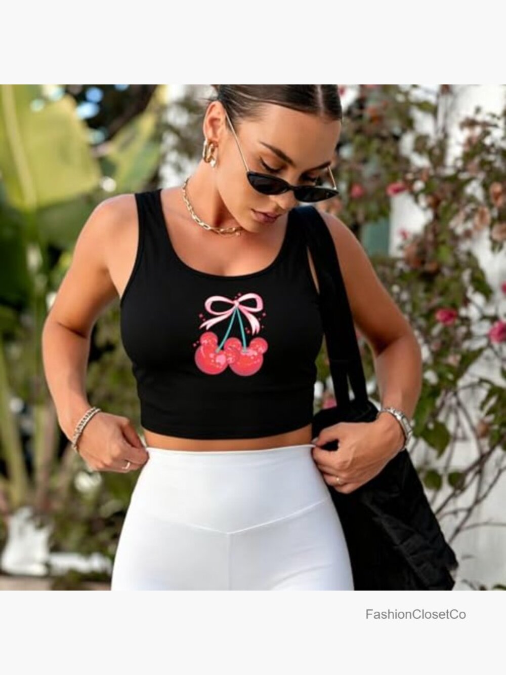 Cherry Graphic Sleeveless Tank Top Ribbed Cropped Tee Y2k Summer Vacation Top - Picture 5 of 7